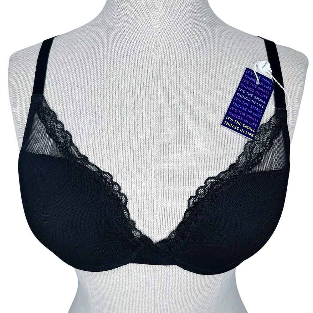 NWT Pepper Laidback Lace Bra sz 38AA * Black Underwire Mesh Overlay Lace Band
